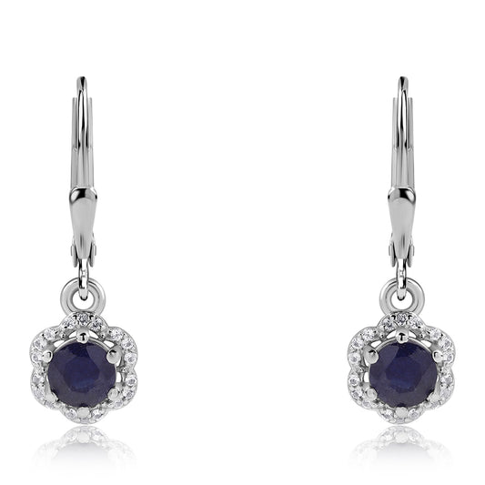925 / 1000 Sterlingové Stříbro Náušnice s Australským Modrým Safírem a Bílým Topazem