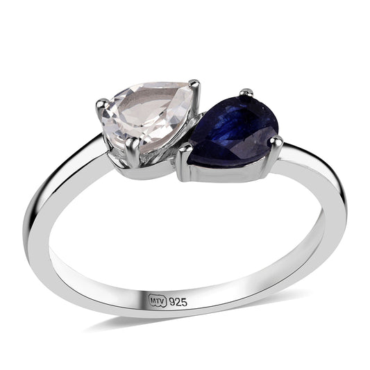 925 / 1000 Sterlingové Stříbro Prsten s Australským Modrým Safírem a Bílým Topazem