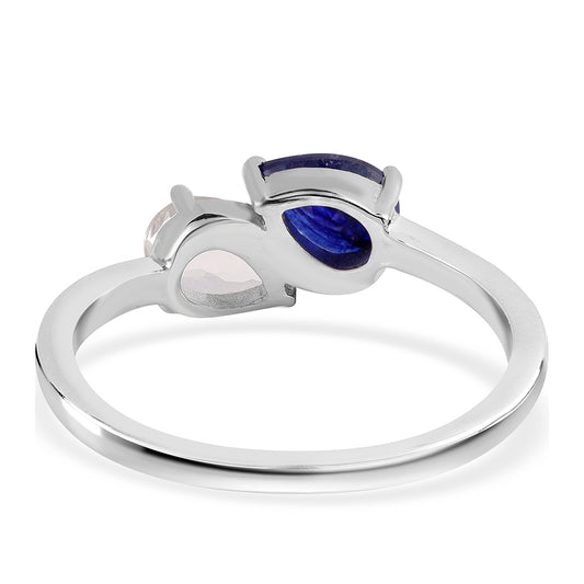 925 / 1000 Sterlingové Stříbro Prsten s Australským Modrým Safírem a Bílým Topazem