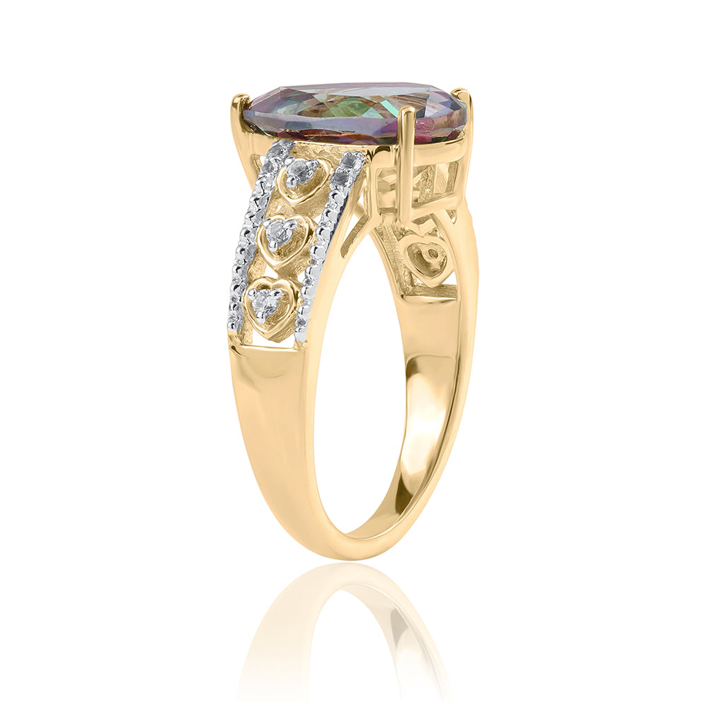 Pozlacený 925 / 1000 Sterlingové Stříbro Prsten s Mystickým Topazem a Bílým Topazem
