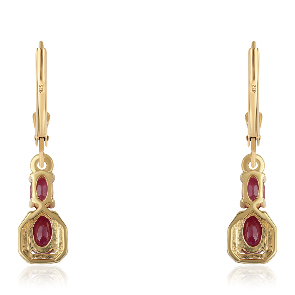 Pozlacené 925 / 1000 Sterlingové Stříbro Náušnice s Mozambickým Rubínem a Bílým Topazem
