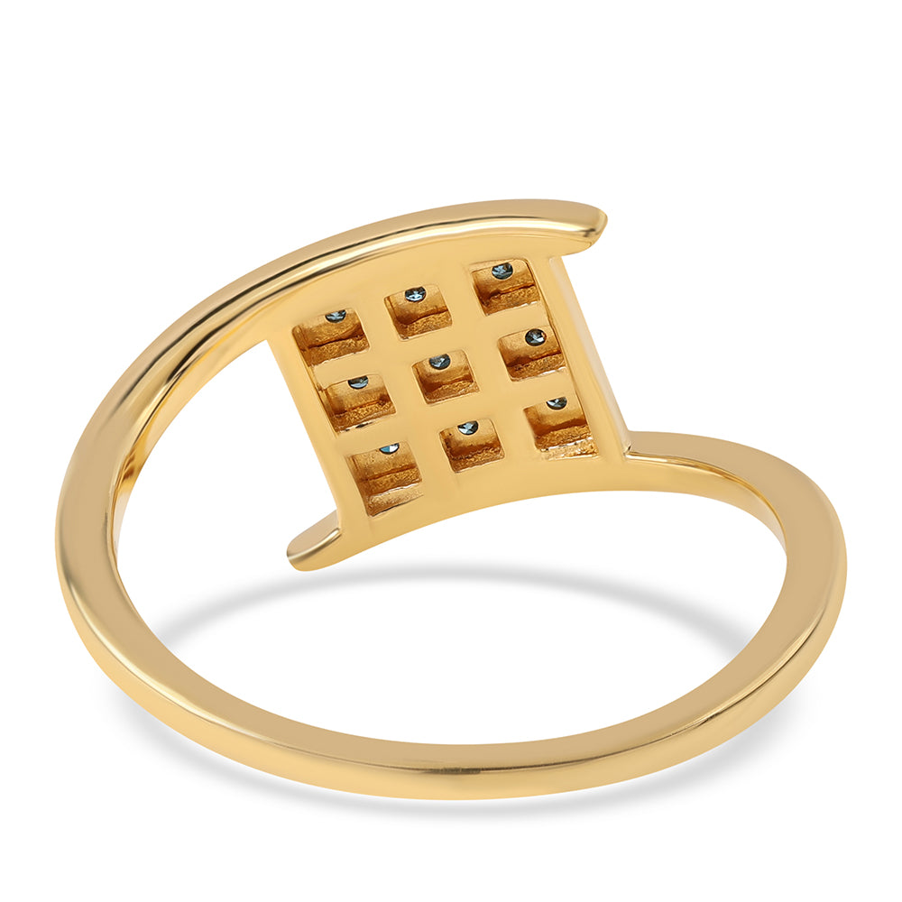 Pozlacené Stříbro 925/1000 - Prsten s Modrým Diamantem - Karátové číslo: 0.05. přibližná hmotnost: 2.84 gramů