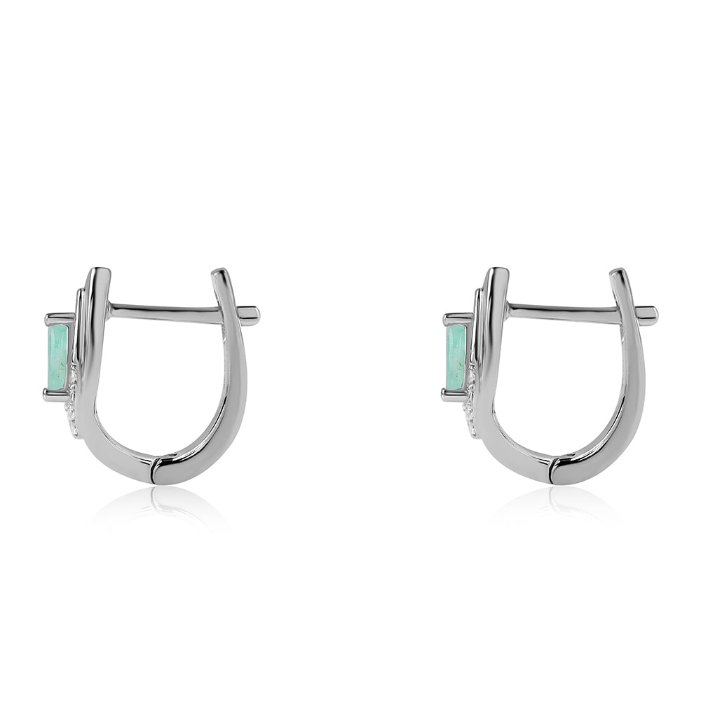 925 / 1000 Sterlingové Stříbro Náušnice s Brazilským Smaragdem a Bílým Topazem