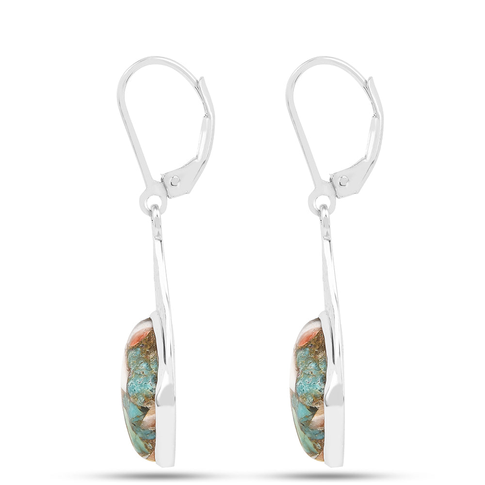 Stříbro 925/1000 - Náušnice s Ústřicovým Tyrkysem - Karátové číslo: 12.42. přibližná hmotnost: 4.98 gramů