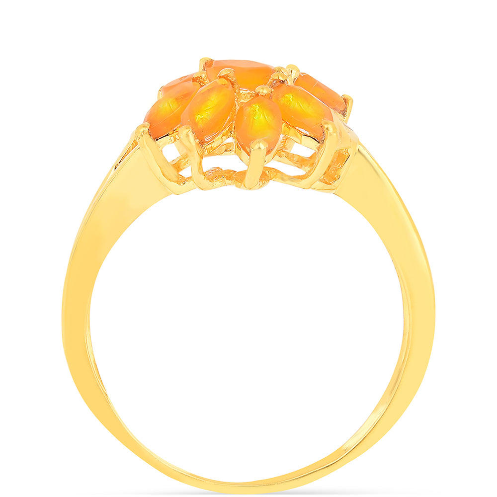 Pozlacené Stříbro 925/1000 - Prsten s Ohnivým Opálem - Karátové číslo: 0.72. přibližná hmotnost: 2.08 gramů