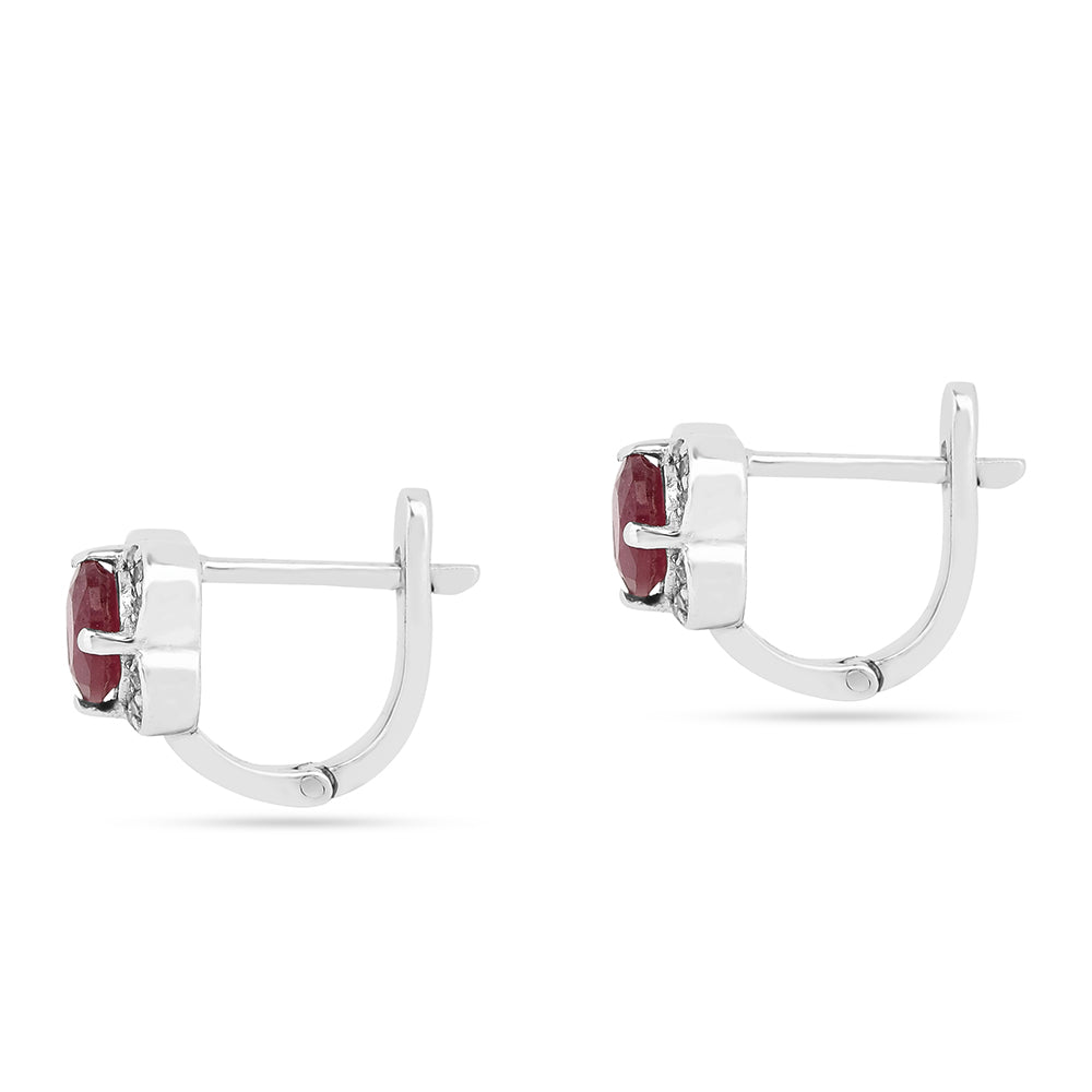 Stříbro 925/1000 - Náušnice s Thajským Rubínem a Bílým Zirkonem - Karátové číslo: 1.78. přibližná hmotnost: 2.55 gramů