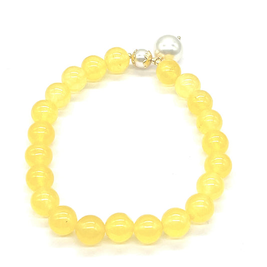 Pozlacené stříbro 925/1000 Náramek se Žlutým Jadeitem z Marsden River a se Skleněná Perla - Karátové číslo: 94.13. přibližná hmotnost: 19.23 gramů