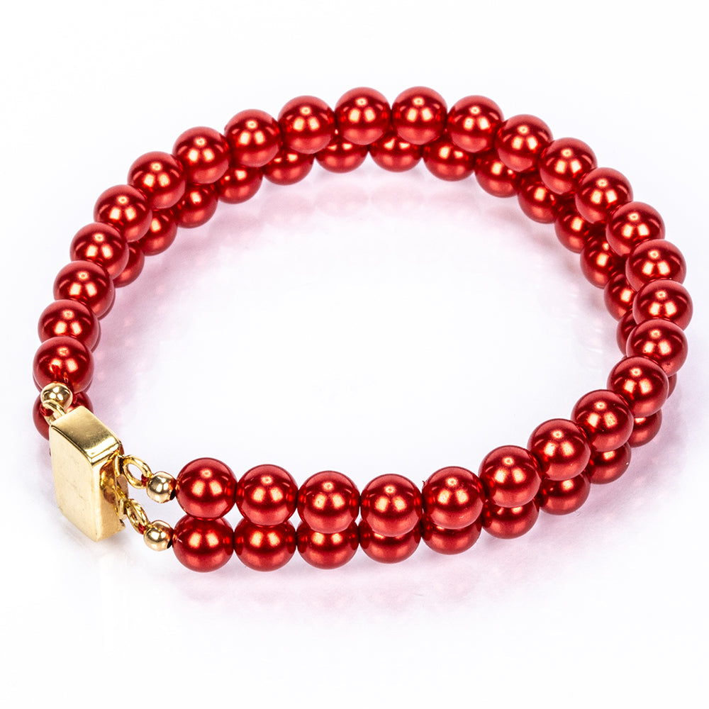 Pozlacené Stříbro 925/1000 - Náramek s Červená sladkovodní Perlou - Karátové číslo: 95.76. přibližná hmotnost: 23.22 gramů
