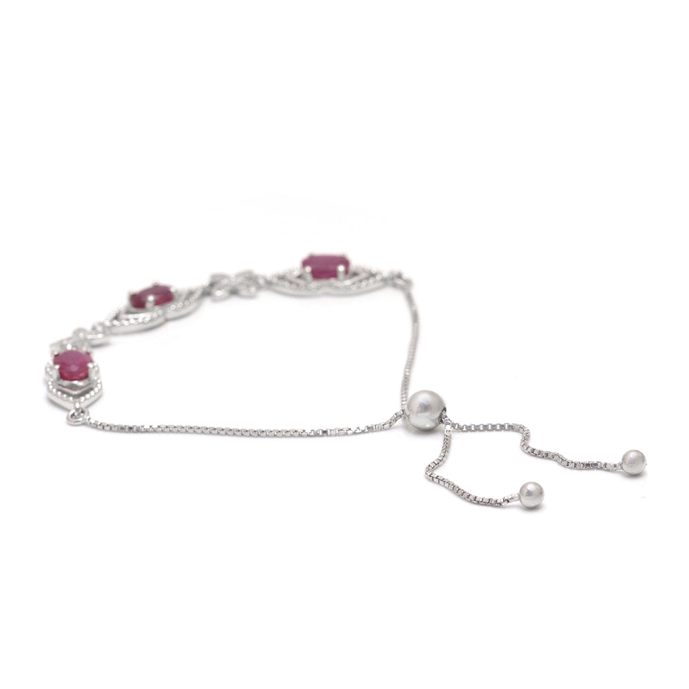 Stříbrný Náramek s Madagaskarským Rubínem a Bílým Topazem