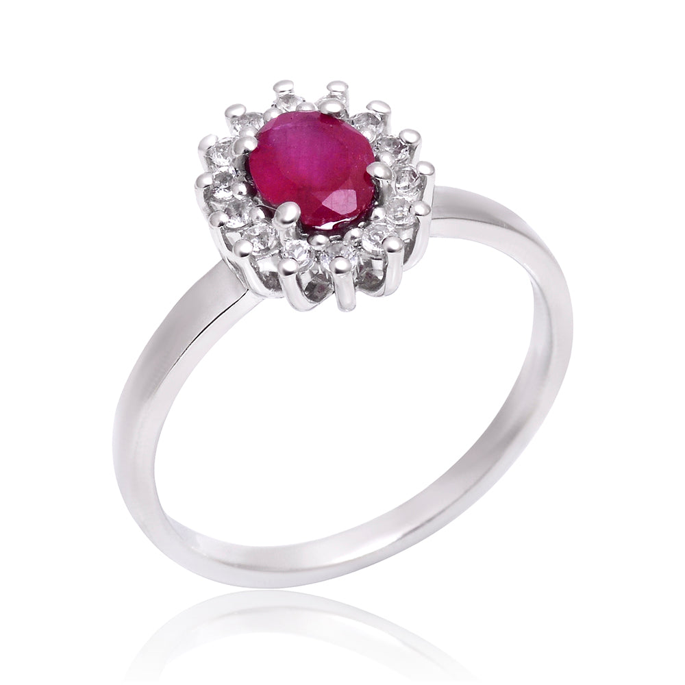 Stříbro 925/1000 - Prsten s Madagaskarským Rubínem a Bílým Topazem - Karátové číslo: 0.93. přibližná hmotnost: 2.74 gramů
