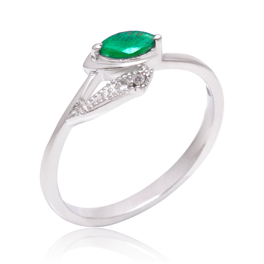 Stříbrný Prsten s Brazilským Smaragdem a Bílým Topazem