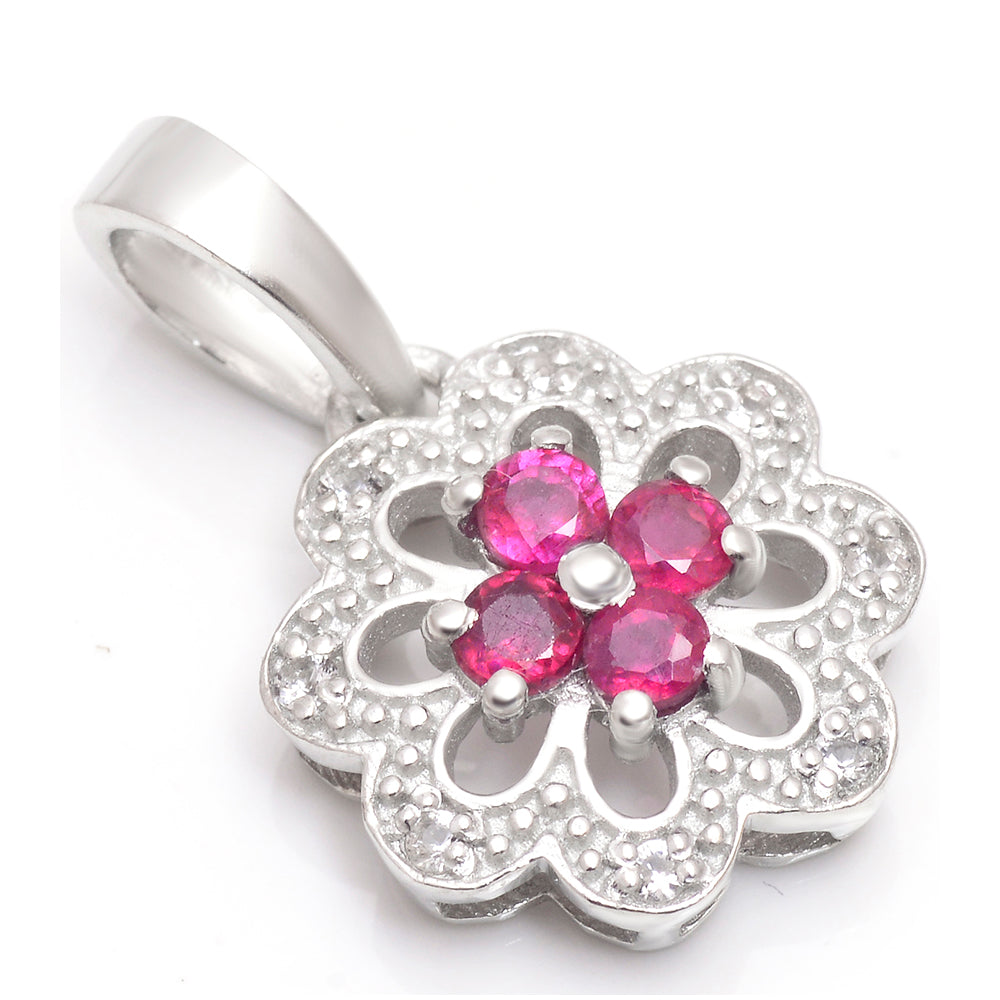 Stříbro 925/1000 - Přívěsek s Madagaskarským Rubínem a Bílým Topazem - Karátové číslo: 0.44. přibližná hmotnost: 1.77 gramů