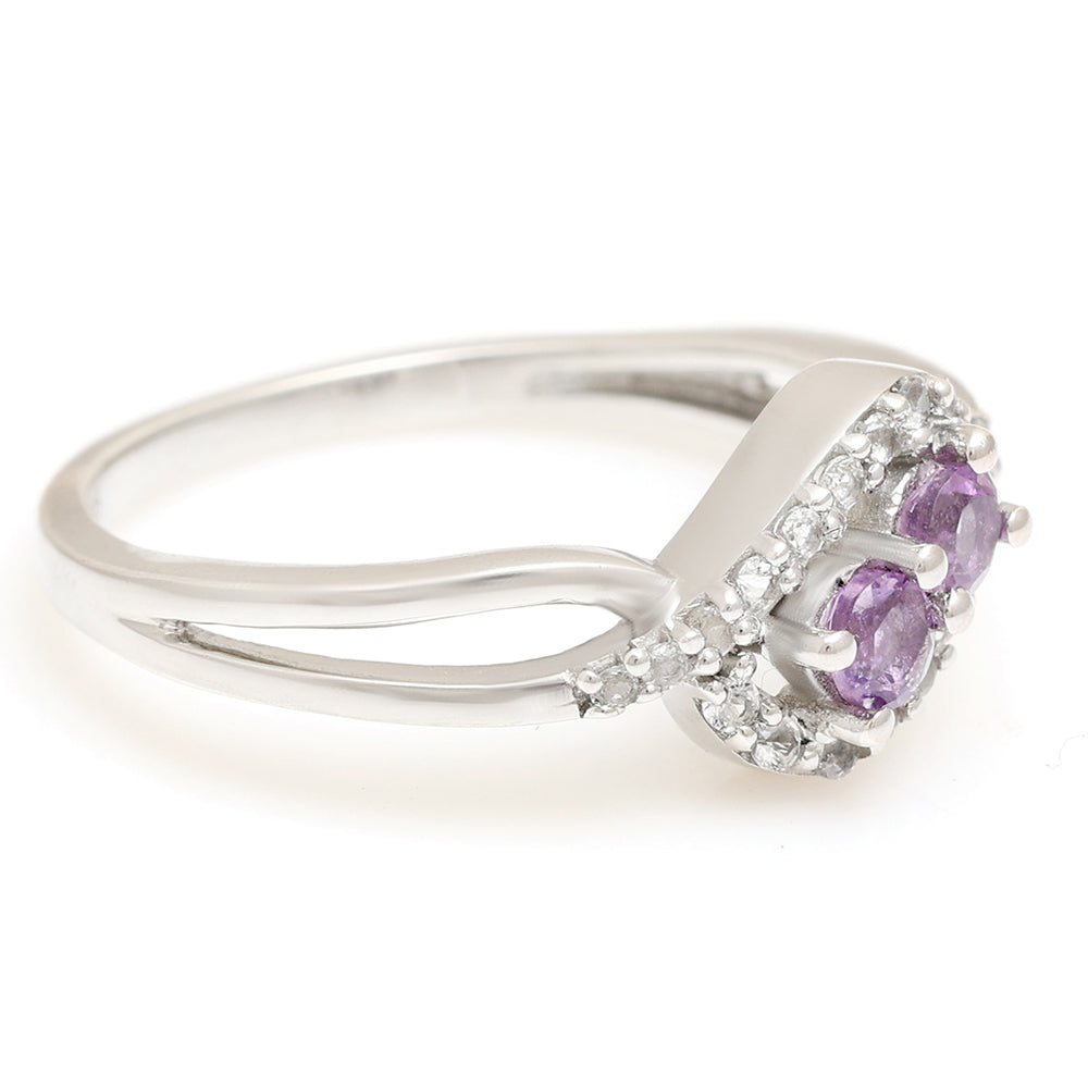 Stříbro 925/1000 - Prsten s Brazilským Ametystem a Bílým Topazem - Karátové číslo: 0.62. přibližná hmotnost: 2.5 gramů