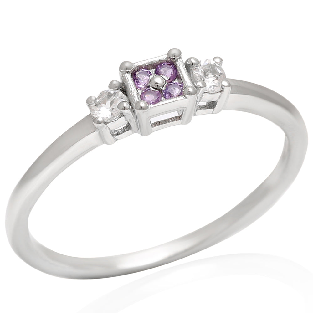 Stříbro 925/1000 - Prsten s Brazilským Ametystem a Bílým Topazem - Karátové číslo: 0.17. přibližná hmotnost: 1.63 gramů