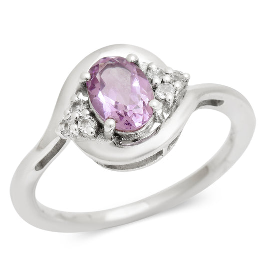 Stříbro 925/1000 - Prsten s Brazilským Ametystem a Bílým Topazem - Karátové číslo: 0.8. přibližná hmotnost: 2.38 gramů