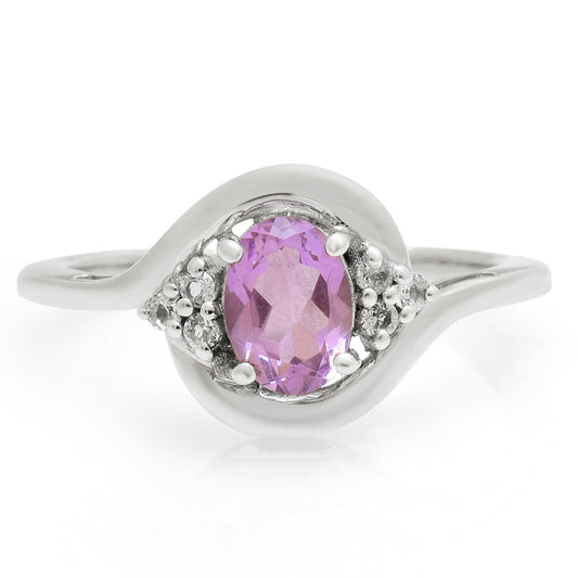 Stříbro 925/1000 - Prsten s Brazilským Ametystem a Bílým Topazem - Karátové číslo: 0.8. přibližná hmotnost: 2.38 gramů