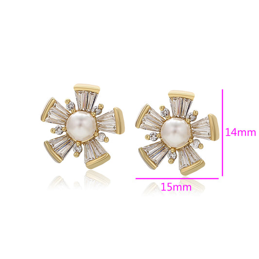 Pozlacené Slitinové Náušnice se Skleněná Perla a Bílým Emporia® Křišťálem