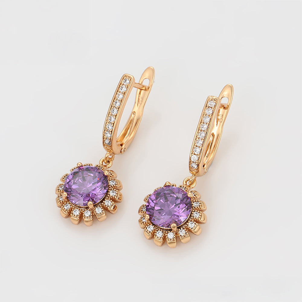 Pozlacená Slitinová Sada s Fialovým Emporia® Křišťálem a Bílým Emporia® Křišťálem ( Náušnice+Prsten+Přívěsek )