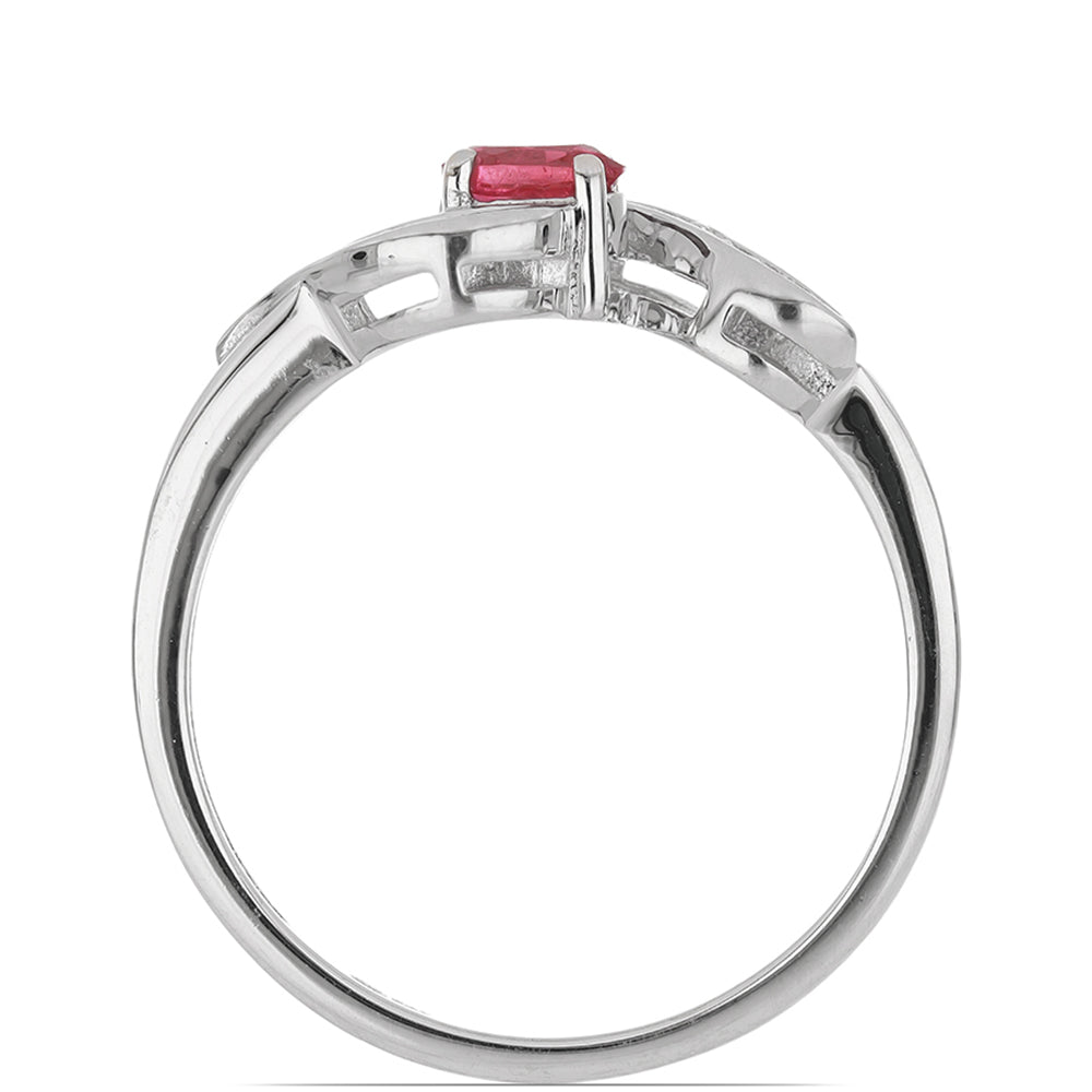 Stříbro 925/1000 - Prsten s Madagaskarským Rubínem a Bílým Topazem - Karátové číslo: 0.42. přibližná hmotnost: 2.92 gramů
