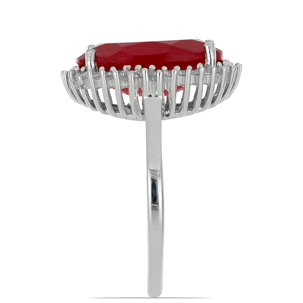 Stříbro 925/1000 - Prsten s Madagaskarským Rubínem a Bílým Topazem - Karátové číslo: 13.51. přibližná hmotnost: 6.82 gramů