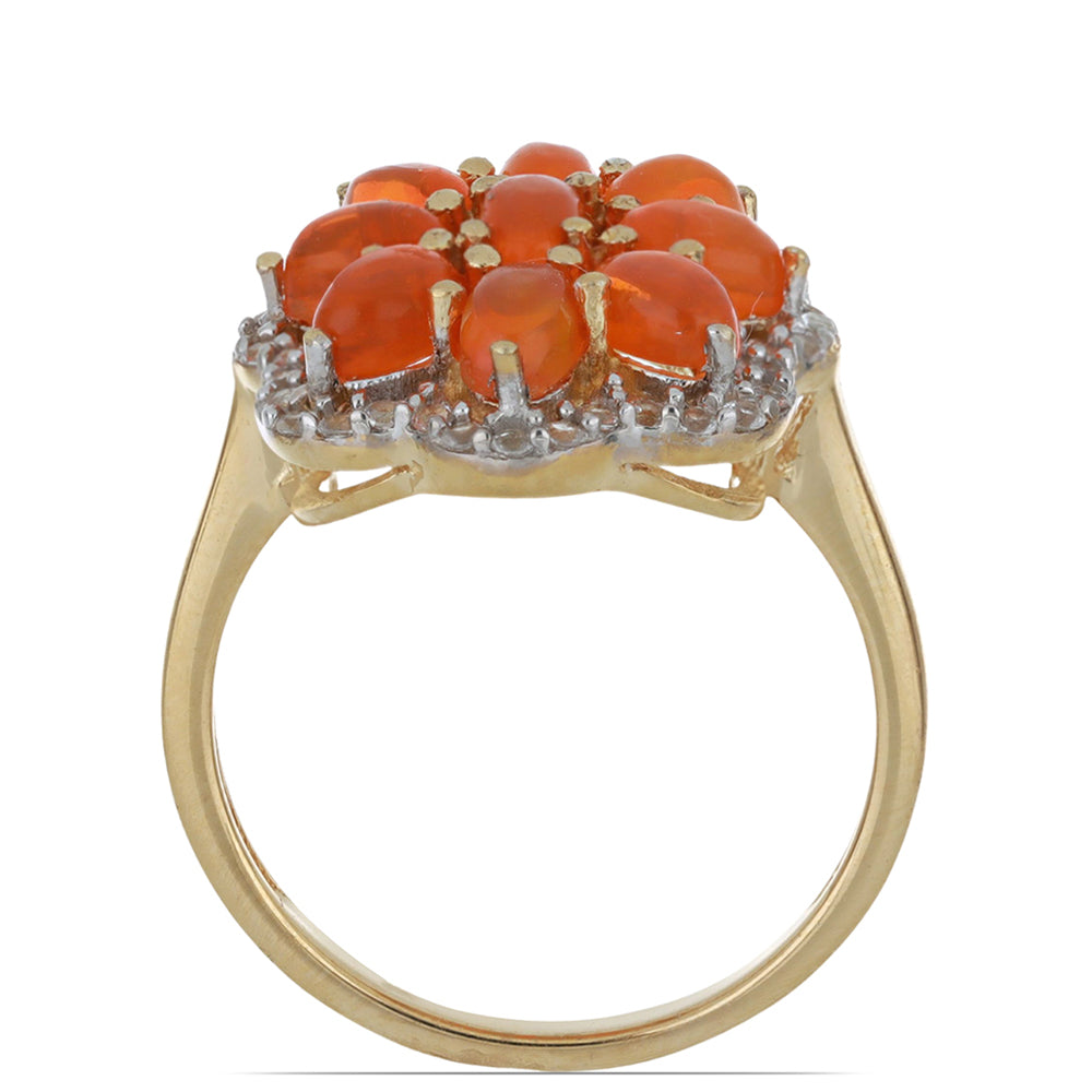 Pozlacené Stříbro 925/1000 - Prsten s Oranžovým Opálem z Lega Dembi a Bílým Topazem - Karátové číslo: 2.02. přibližná hmotnost: 4.45 gramů