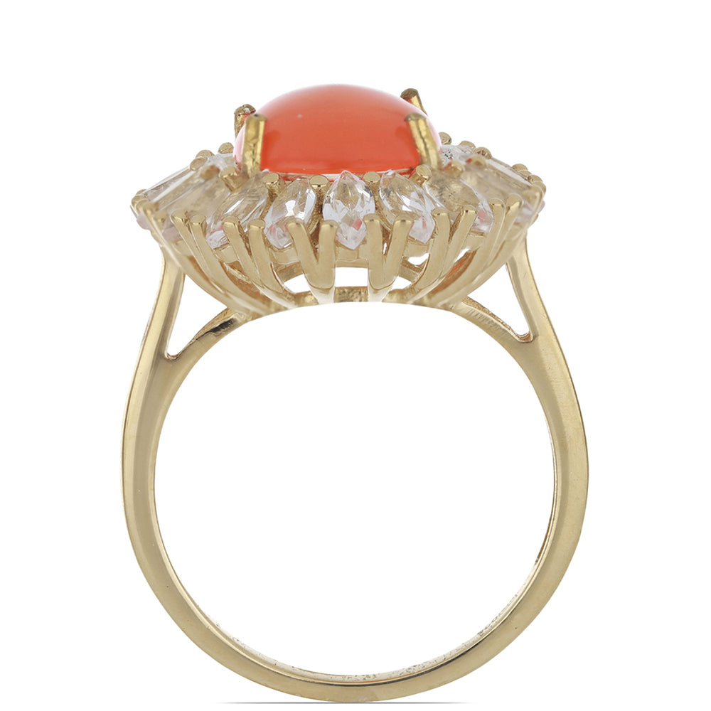 Pozlacené Stříbro 925/1000 - Prsten s Oranžovým Opálem z Lega Dembi a Bílým Topazem - Karátové číslo: 5.46. přibližná hmotnost: 4.98 gramů