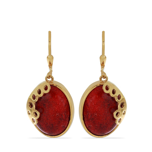 Pozlacené Stříbrné Náušnice s Červeným Houbovým Korálem