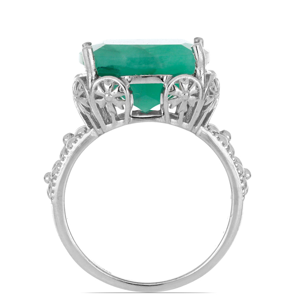 Stříbro 925/1000 - Prsten s Brazilským Smaragdem - Karátové číslo: 8.76. přibližná hmotnost: 5.37 gramů