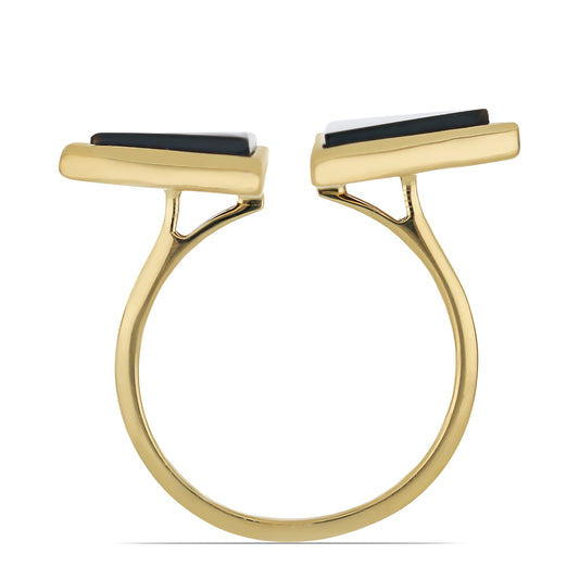 Pozlacené stříbro 925/1000 Prsten s Černým Suwarským Onyxem - Karátové číslo: 2.54. přibližná hmotnost: 3.77 gramů