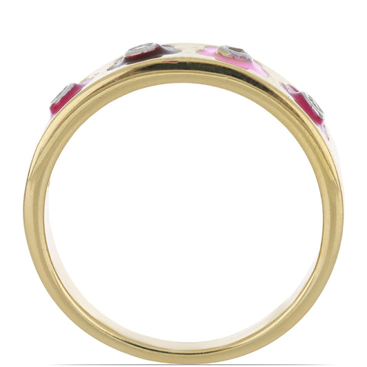 Pozlacené Stříbro 925/1000 - Prsten se Smaltem a Bílým Topazem - Karátové číslo: 0.07. přibližná hmotnost: 5.24 gramů