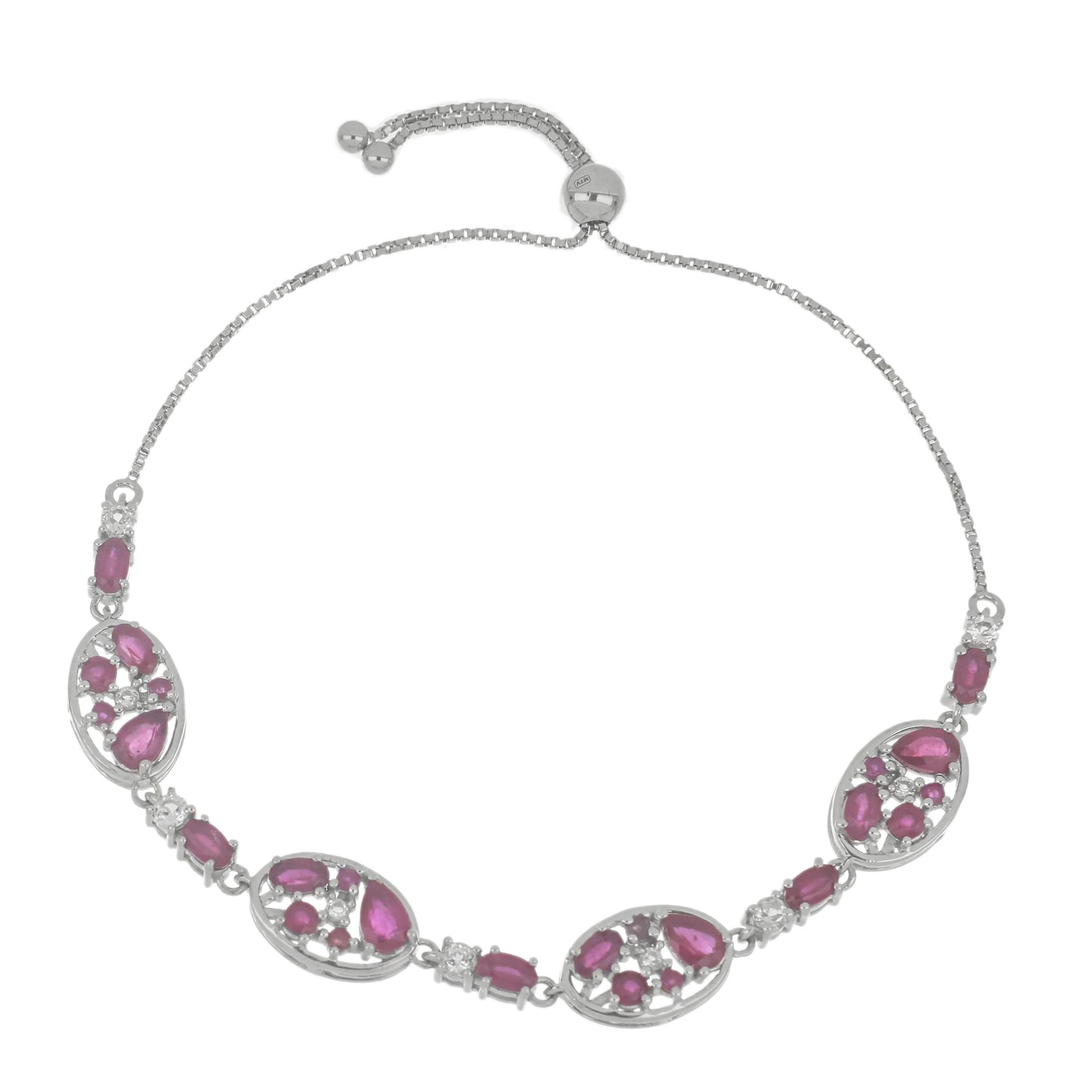 Stříbrný Náramek s Madagaskarským Rubínem a Bílým Topazem