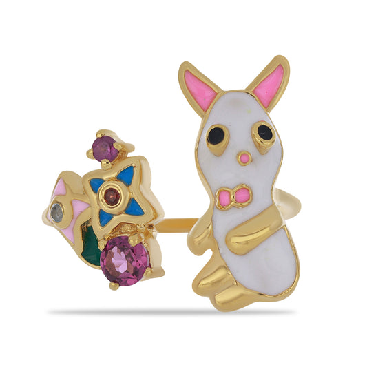 Pozlacené Stříbro 925/1000 - Prsten se Smaltem a Bartonským Granátem - Karátové číslo: 0.45. přibližná hmotnost: 6.04 gramů