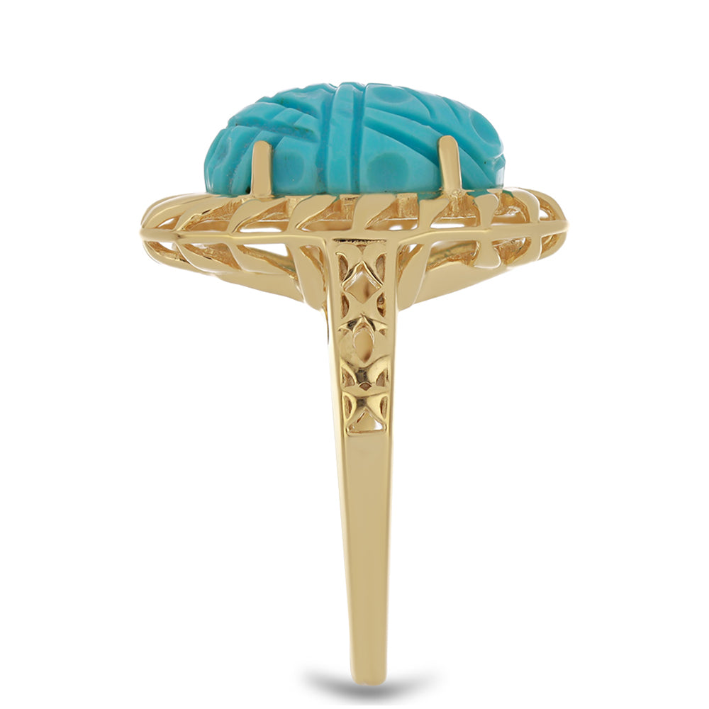 Pozlacené Stříbro 925/1000 - Prsten s Tyrkysem Sleeping Beauty - Karátové číslo: 4.76. přibližná hmotnost: 5.1 gramů