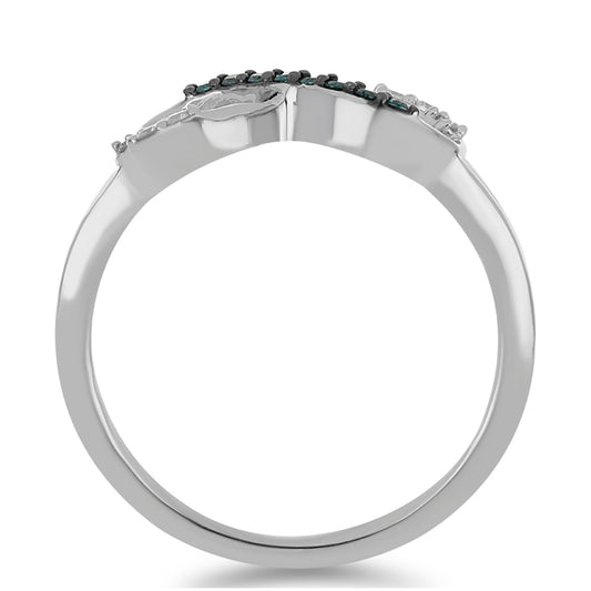 Stříbro 925/1000 - Prsten s Modrým Diamantem a Bílým Diamantem - Karátové číslo: 0.11. přibližná hmotnost: 2.2 gramů