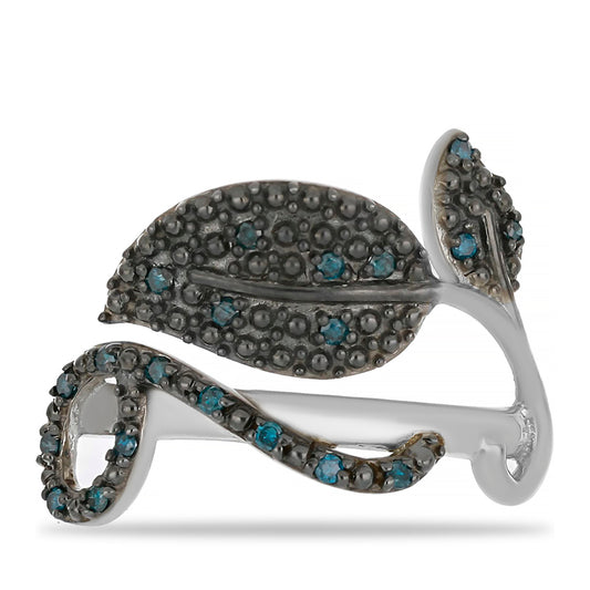 Stříbro 925/1000 - Prsten s Modrým Diamantem - Karátové číslo: 0.19. přibližná hmotnost: 3.92 gramů