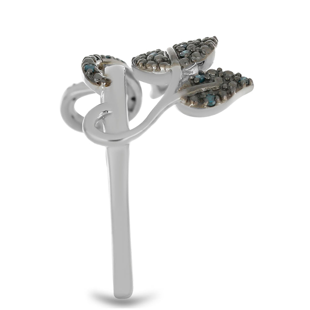 Stříbro 925/1000 - Prsten s Modrým Diamantem - Karátové číslo: 0.19. přibližná hmotnost: 3.92 gramů