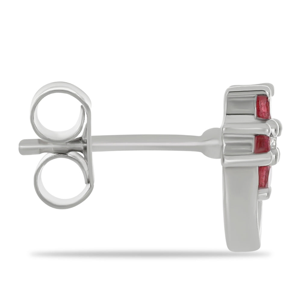 Stříbrné Náušnice s Madagaskarským Rubínem a Bílým Topazem