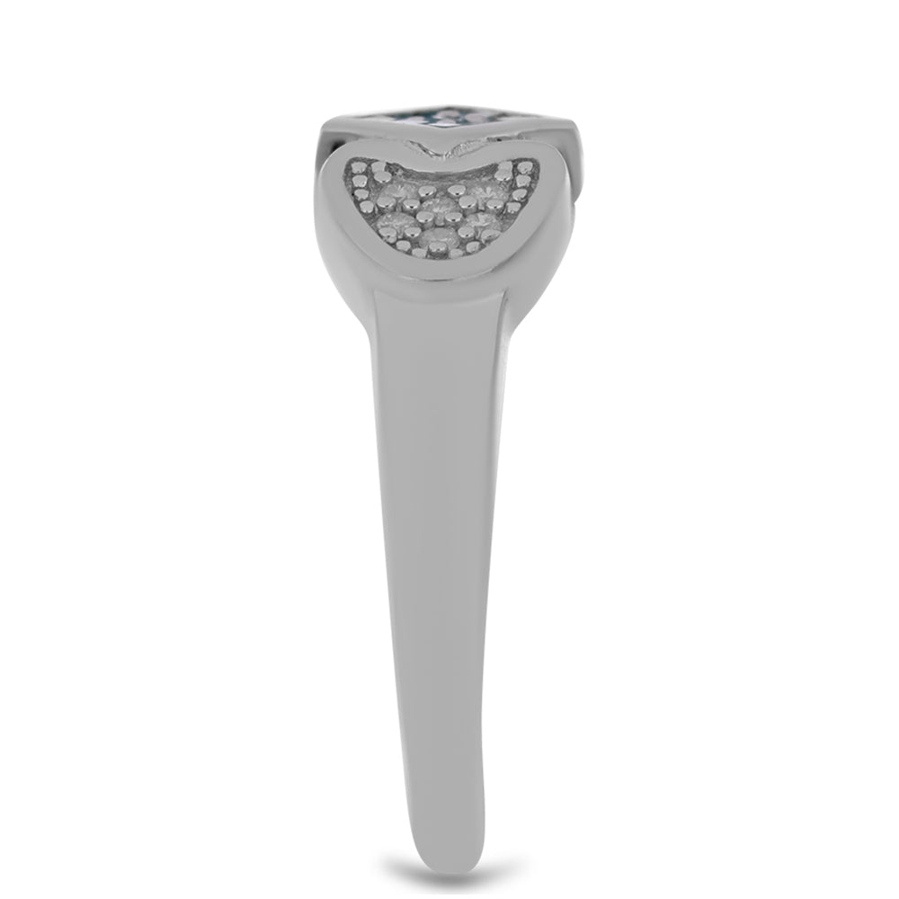 Stříbro 925/1000 - Prsten s Modrým Diamantem a Bílým Diamantem - Karátové číslo: 0.23. přibližná hmotnost: 3.48 gramů