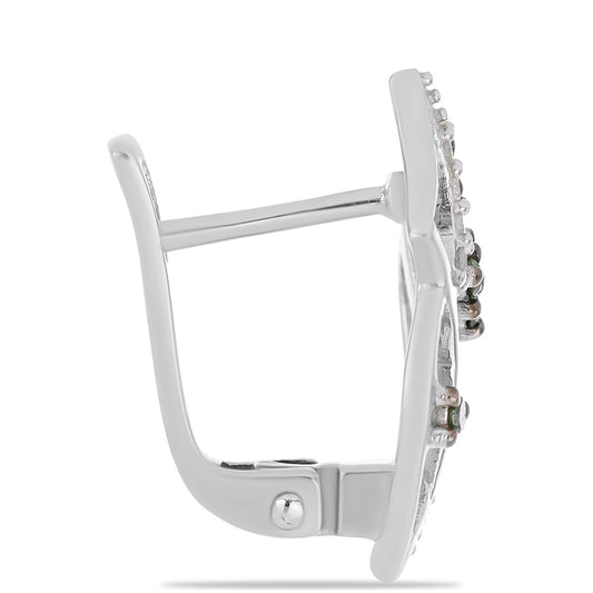 Stříbro 925/1000 - Náušnice se Zeleným Diamantem a Bílým Diamantem - Karátové číslo: 0.2. přibližná hmotnost: 3.57 gramů