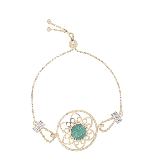 Pozlacený Stříbrný Náramek s Malachitem a Bílým Topazem