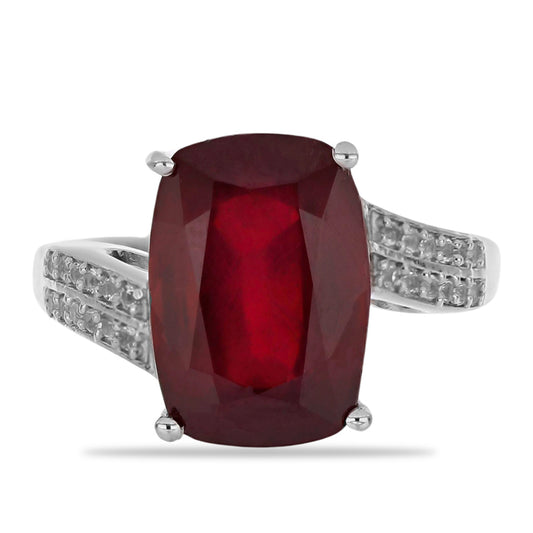 Stříbro 925/1000 - Prsten s Madagaskarským Rubínem a Bílým Topazem - Karátové číslo: 10.85. přibližná hmotnost: 5.56 gramů