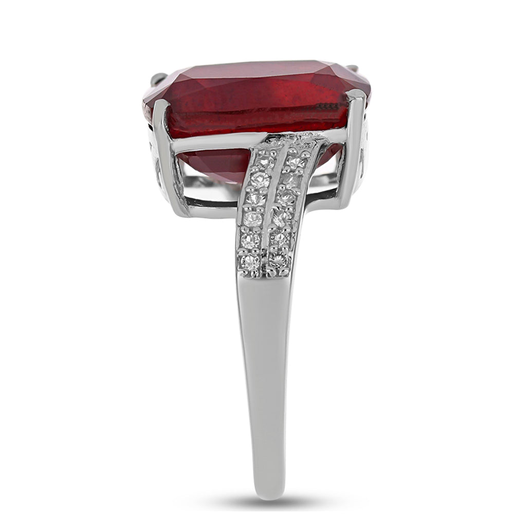 Stříbro 925/1000 - Prsten s Madagaskarským Rubínem a Bílým Topazem - Karátové číslo: 10.85. přibližná hmotnost: 5.56 gramů