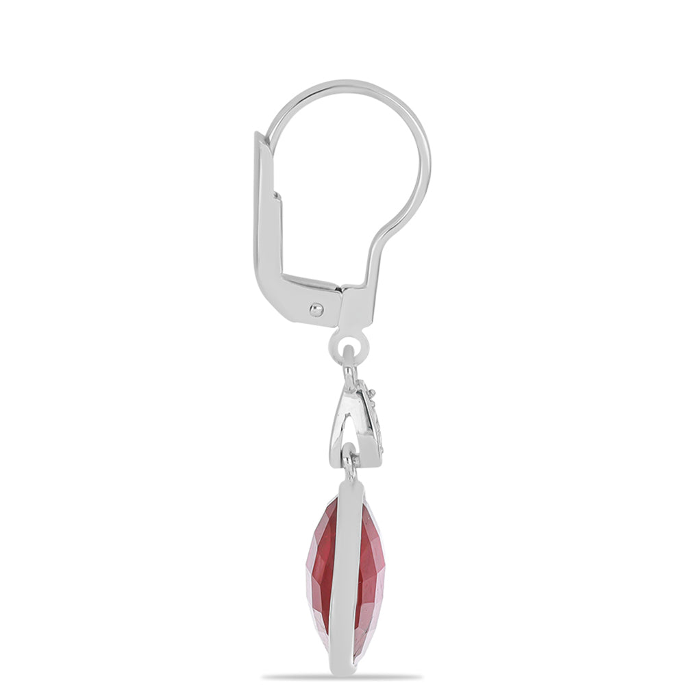 Stříbro 925/1000 - Náušnice s Madagaskarským Rubínem a Bílým Topazem - Karátové číslo: 10.72. přibližná hmotnost: 3.88 gramů