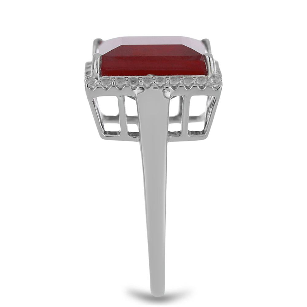 Stříbro 925/1000 - Prsten s Madagaskarským Rubínem a Bílým Topazem - Karátové číslo: 8.77. přibližná hmotnost: 5.38 gramů