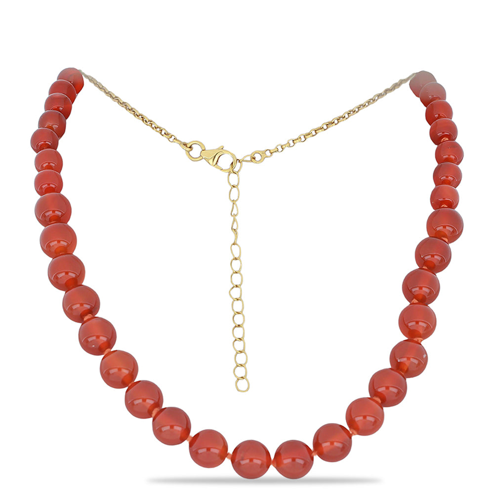 Pozlacené Stříbro 925/1000 - Náhrdelník s Červeným Chalcedonem - Karátové číslo: 215.5. přibližná hmotnost: 44.1 gramů