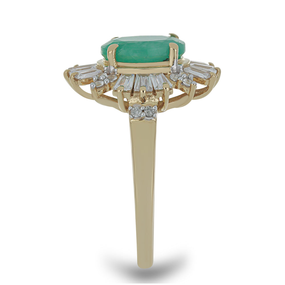 Pozlacené stříbro 925/1000 Prsten s Brazilským Smaragdem a Bílým Zirkonem - Karátové číslo: 3.2. přibližná hmotnost: 3.9 gramů