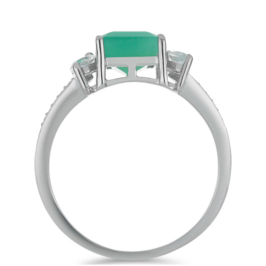 Stříbro 925/1000 - Prsten s Brazilským Smaragdem a Bílým Topazem - Karátové číslo: 3.31. přibližná hmotnost: 3.7 gramů