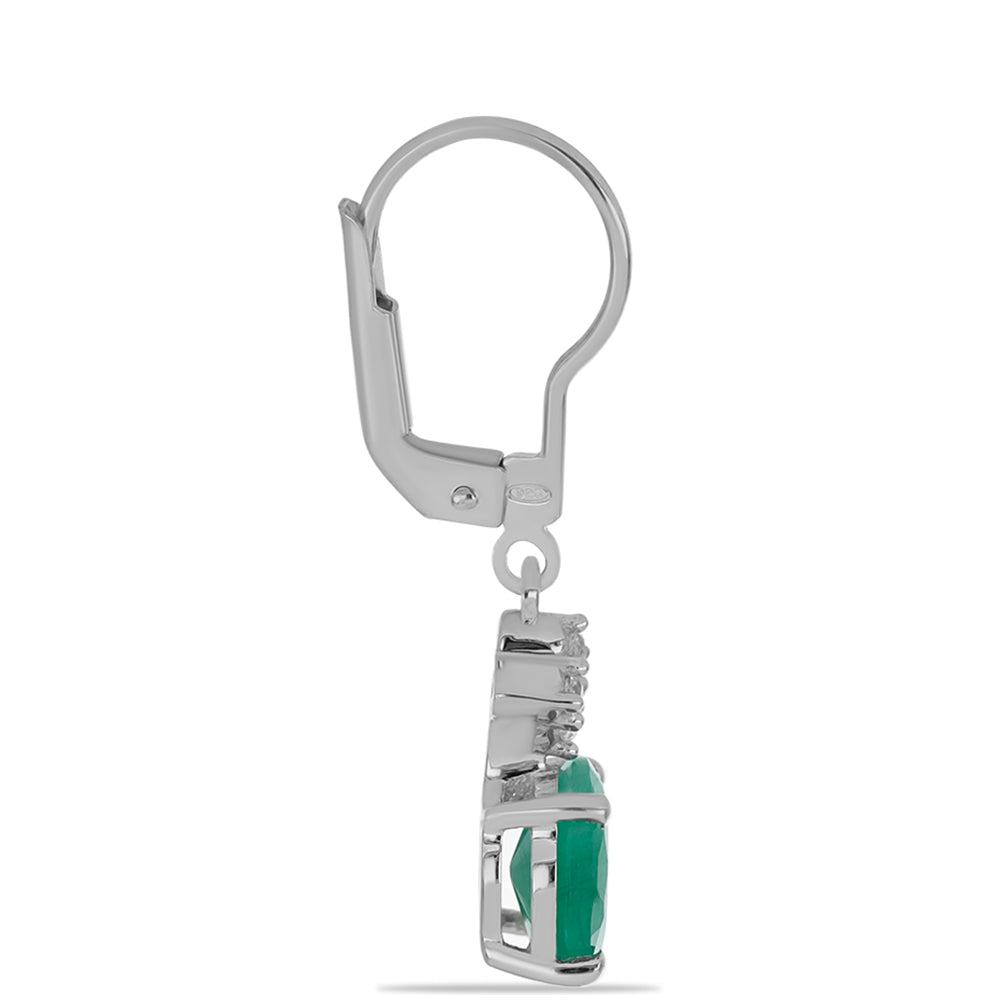 Stříbro 925/1000 - Náušnice s Brazilským Smaragdem a Bílým Topazem - Karátové číslo: 3.66. přibližná hmotnost: 3.05 gramů