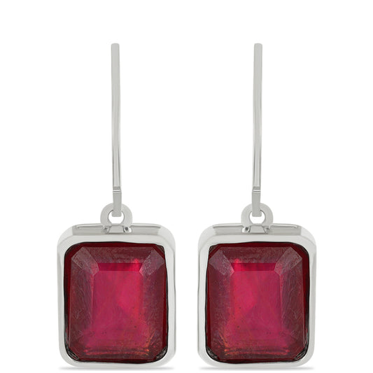 Stříbro 925/1000 - Náušnice s Madagaskarským Rubínem - Karátové číslo: 13.55. přibližná hmotnost: 6.67 gramů