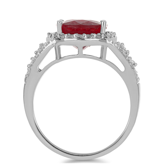 Stříbro 925/1000 - Prsten s Madagaskarským Rubínem a Bílým Topazem - Karátové číslo: 9.88. přibližná hmotnost: 6.82 gramů